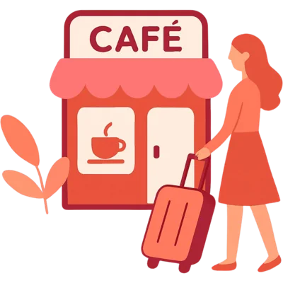 旅行者がカフェを訪れるイラスト